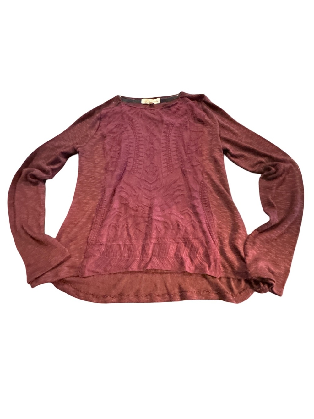Rewind Plum Berry Romantic Lace Bohemian Panel Knit Long Sleeve Top L Festival